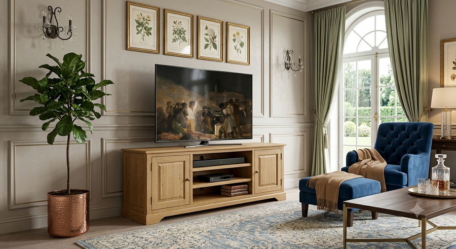 TV Cabinet 110x35x44 cm Solid Oak Wood