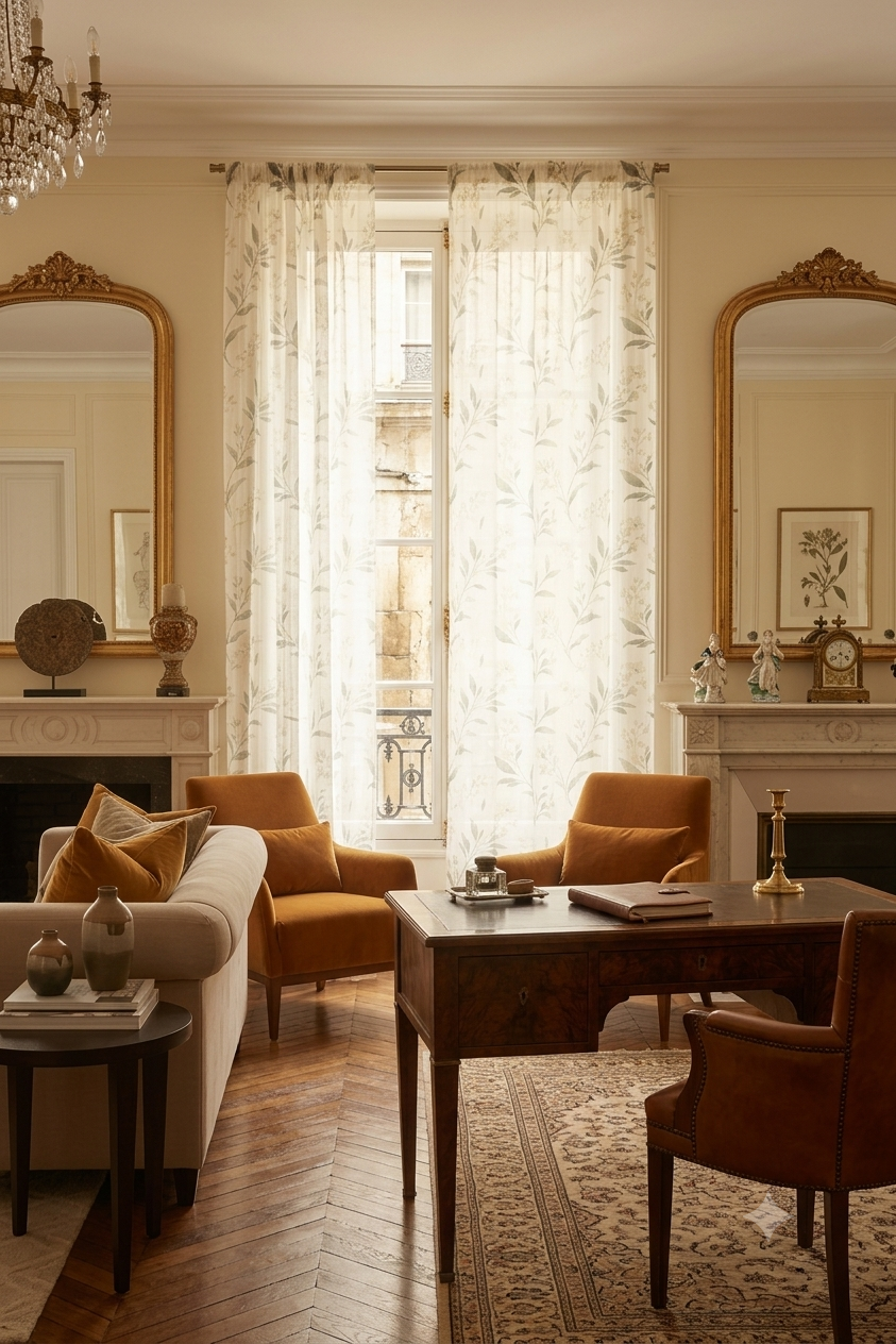 Trailing leaf voile net curtain