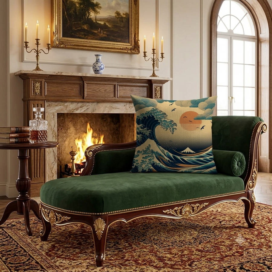 Japanese Art Cushion Cover — Natural Linen | Double-Sided Print