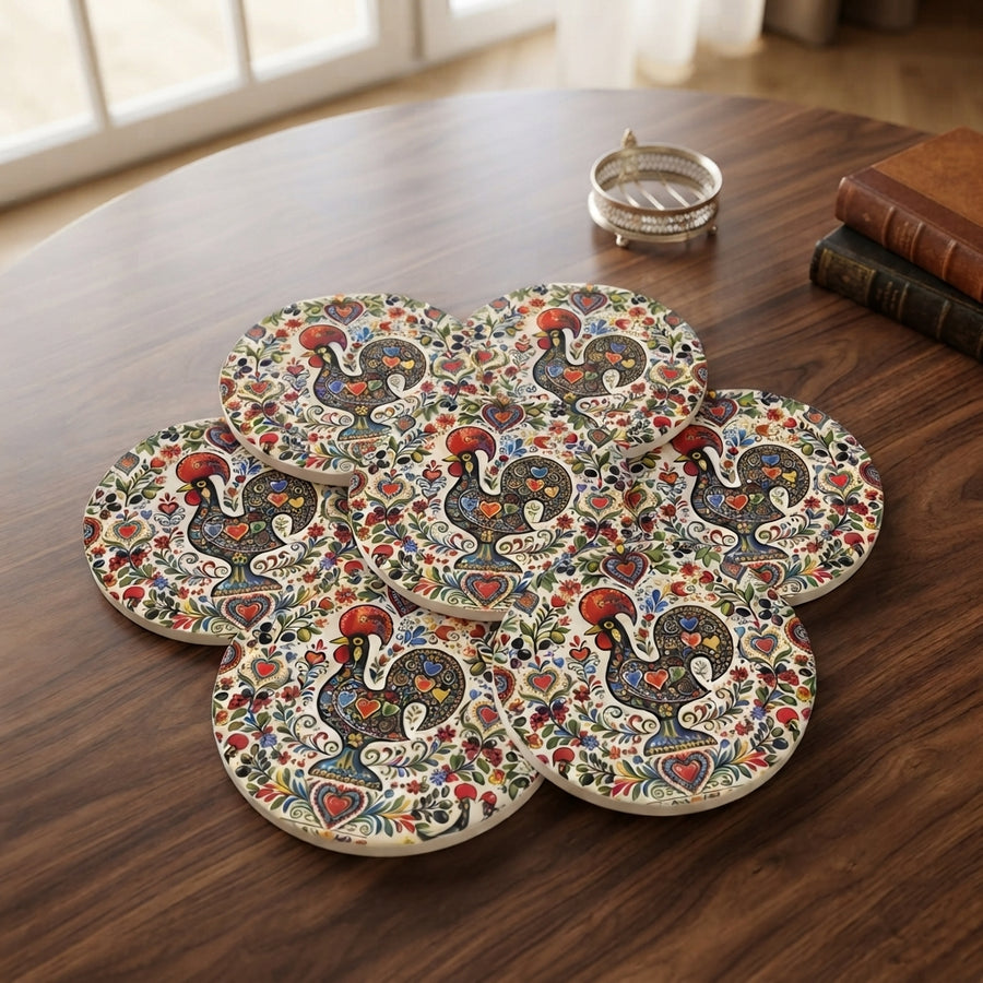 Portuguese Rooster Ceramic Coasters | Set of 6