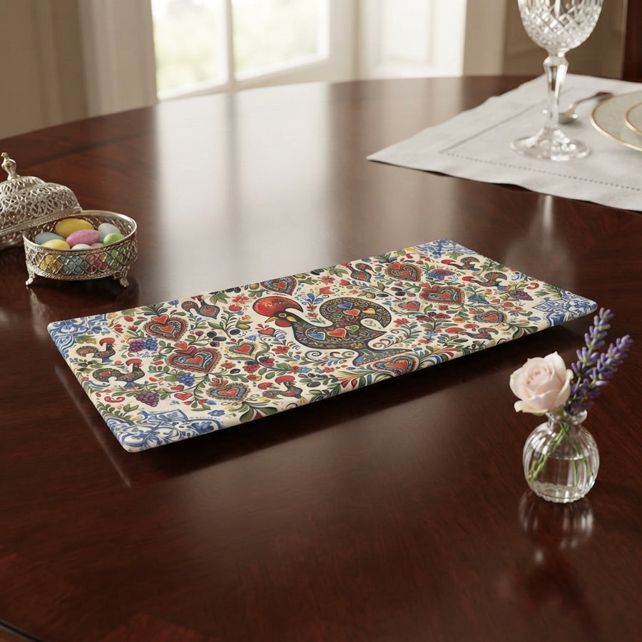 Folk Art Rooster Fine Bone China Tray | Large