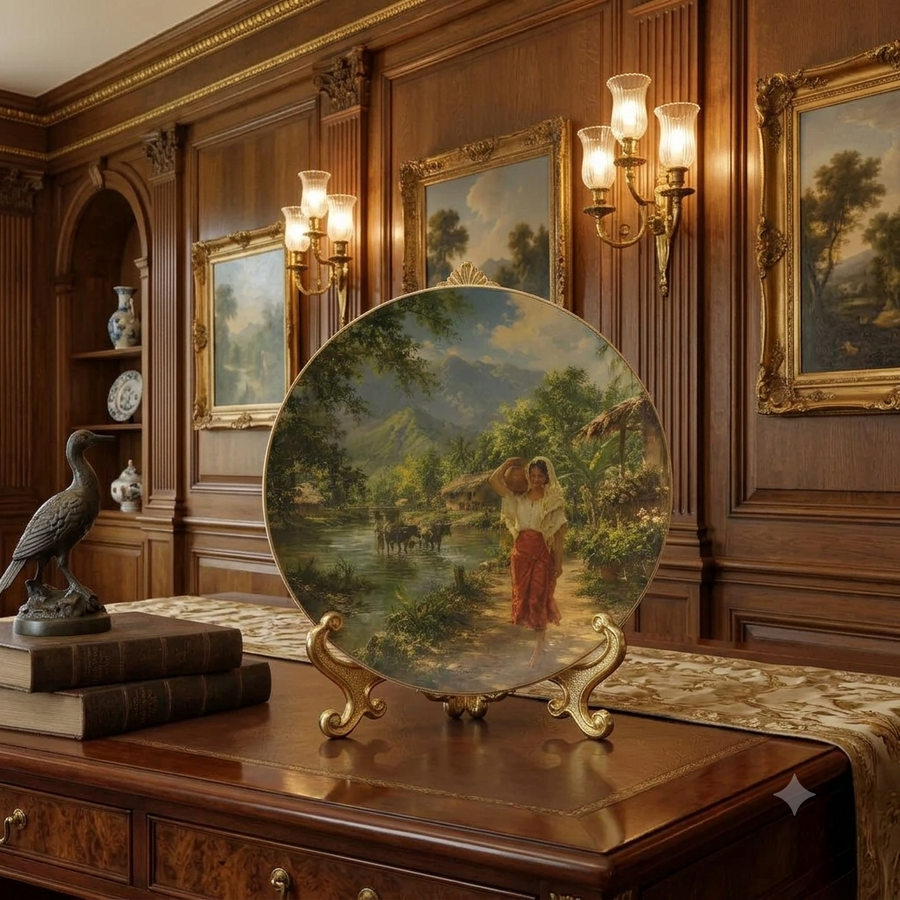 Amorsolo riverside scene display plate, upright stand | Diameter 315 mm (12.5")