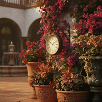 European Antique Double-Sided Wall Clock on Bracket — Silent | Iron | Indoor & Garden