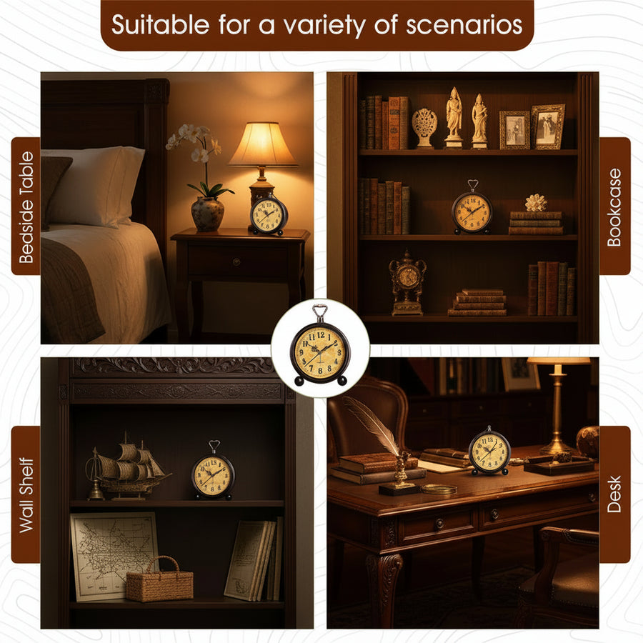 Vintage Metal Alarm Clock with Night Light — Super Silent | Bedside & Desk