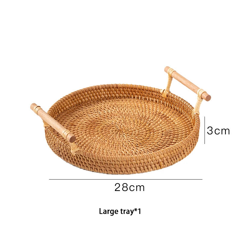 Handwoven Rattan Tray with Handles