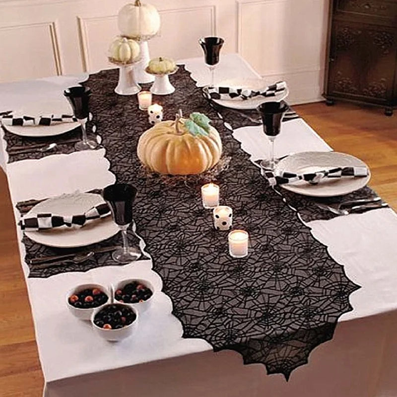 Lace Spider Web & Skeleton Fireplace Mantel Scarf