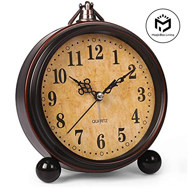 Vintage Metal Alarm Clock with Night Light — Super Silent | Bedside & Desk