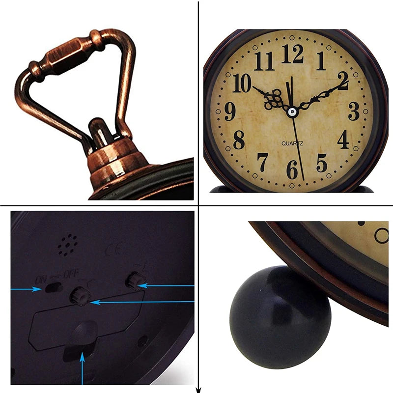 Vintage Metal Alarm Clock with Night Light — Super Silent | Bedside & Desk