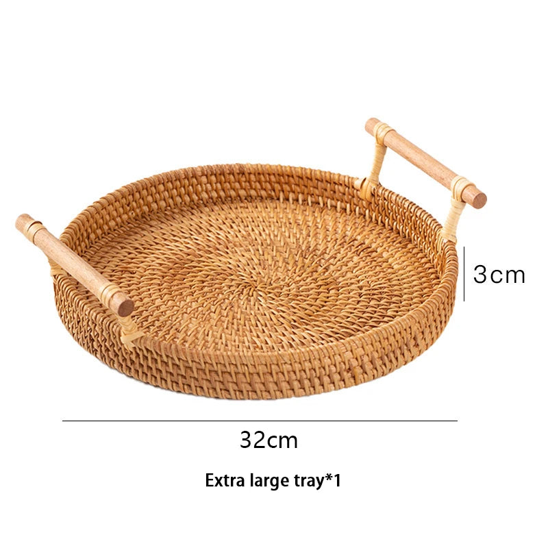 Handwoven Rattan Tray with Handles