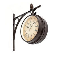European Antique Double-Sided Wall Clock on Bracket — Silent | Iron | Indoor & Garden