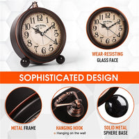 Vintage Metal Alarm Clock with Night Light — Super Silent | Bedside & Desk