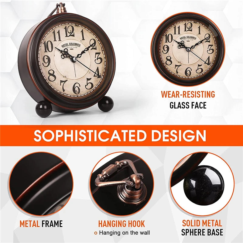 Vintage Metal Alarm Clock with Night Light — Super Silent | Bedside & Desk