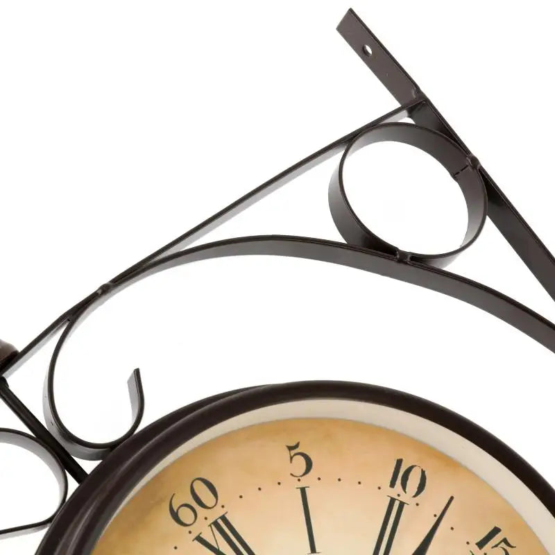 European Antique Double-Sided Wall Clock on Bracket — Silent | Iron | Indoor & Garden