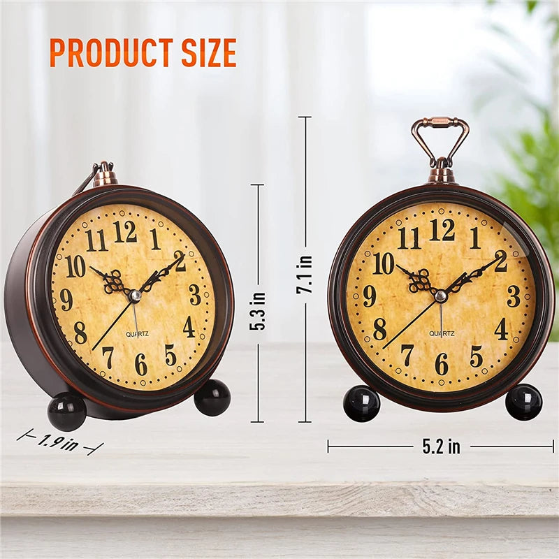 Vintage Metal Alarm Clock with Night Light — Super Silent | Bedside & Desk