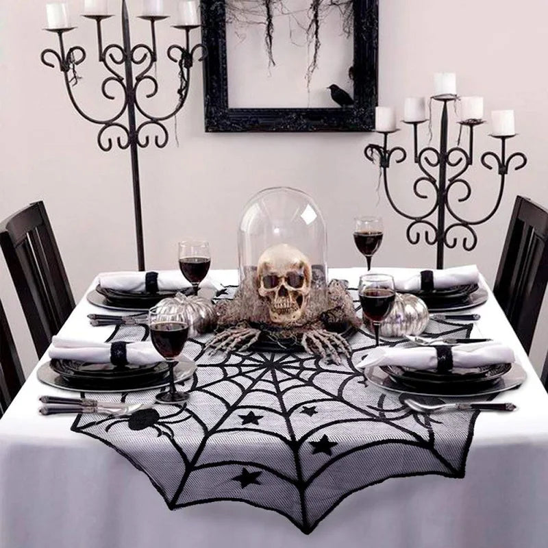 Lace Spider Web & Skeleton Fireplace Mantel Scarf