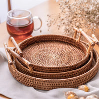 Handwoven Rattan Tray with Handles