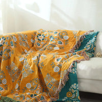 Cotton Floral Tassel Throw Blanket — Bohemian, 6 Colours, 3 Sizes