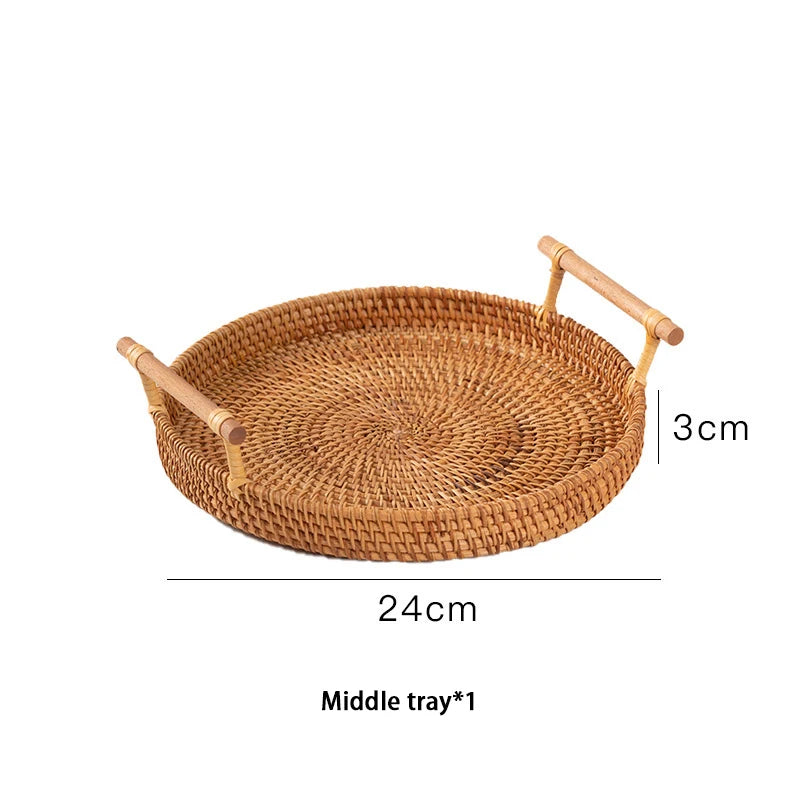 Handwoven Rattan Tray with Handles