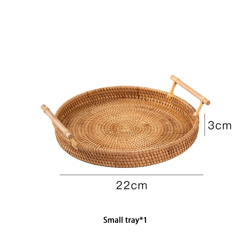 Handwoven Rattan Tray with Handles