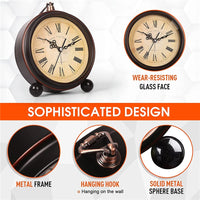 Vintage Metal Alarm Clock with Night Light — Super Silent | Bedside & Desk