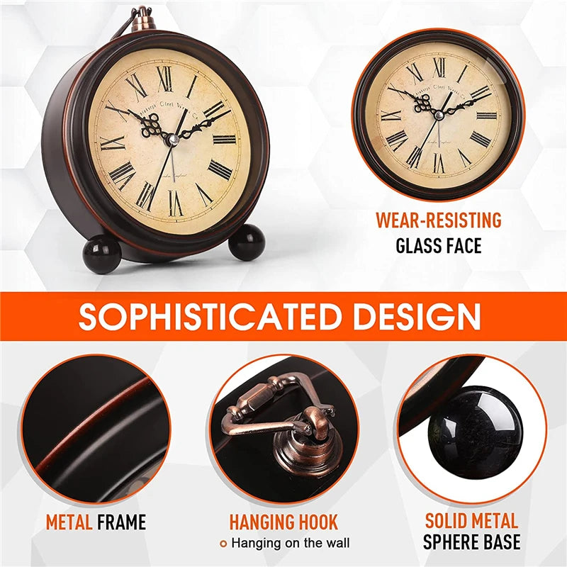 Vintage Metal Alarm Clock with Night Light — Super Silent | Bedside & Desk