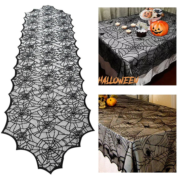 Lace Spider Web & Skeleton Fireplace Mantel Scarf