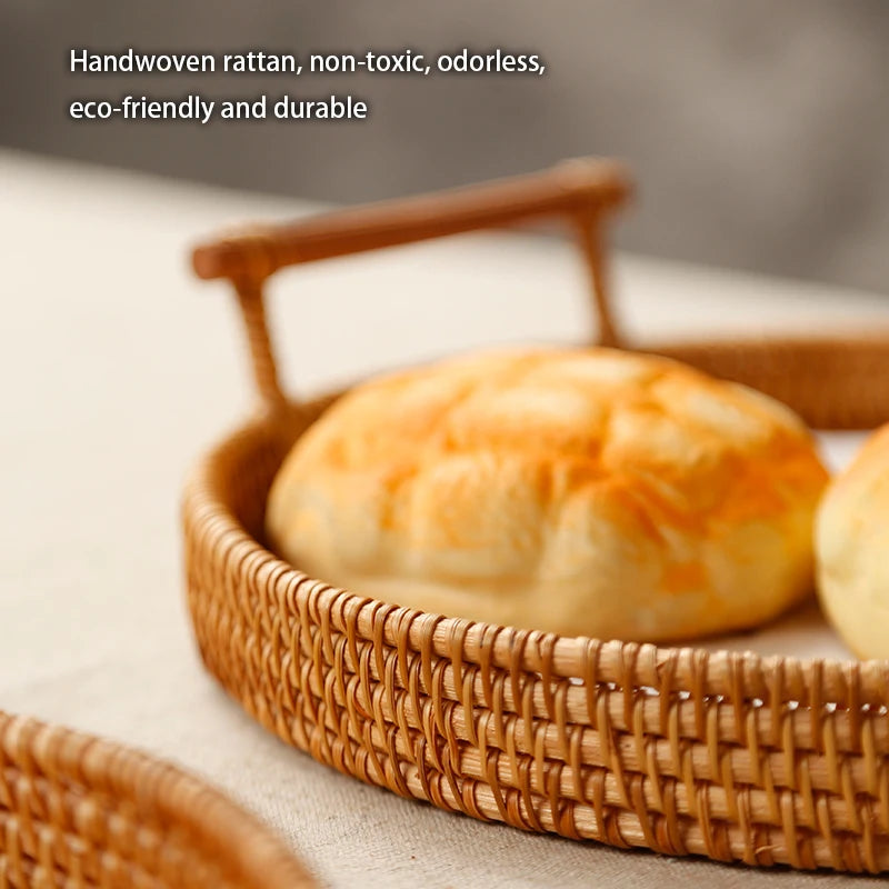 Handwoven Rattan Tray with Handles