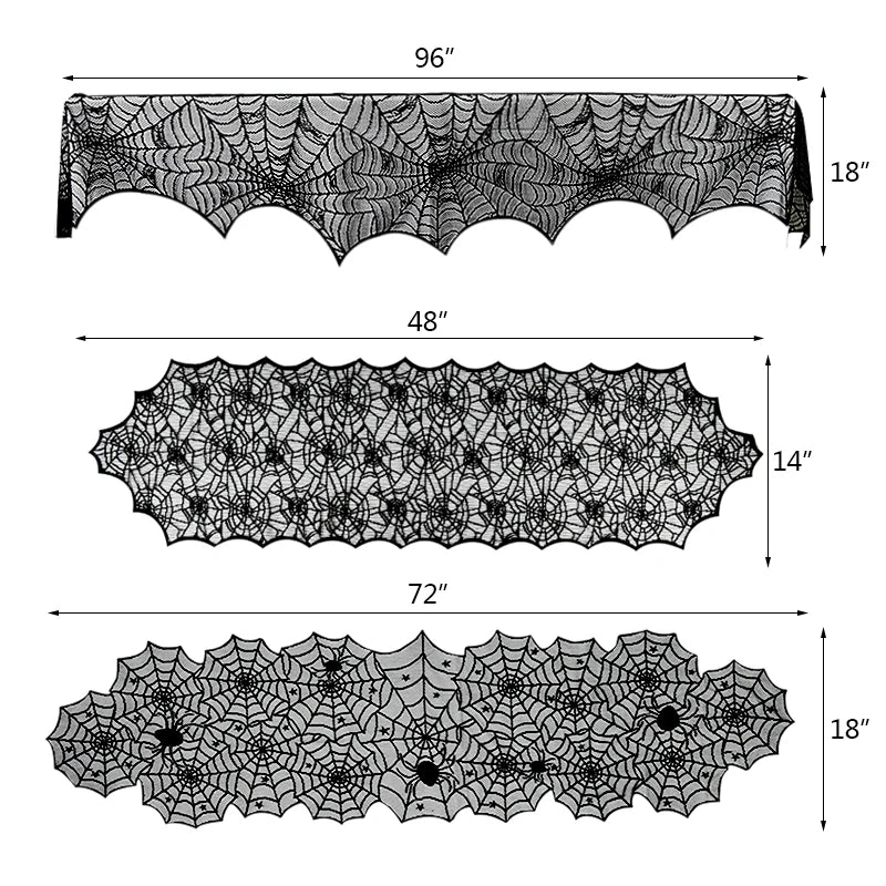 Lace Spider Web & Skeleton Fireplace Mantel Scarf