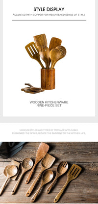 9-Piece Teak Cooking Utensil Set — With Holder | Kitchen Essential