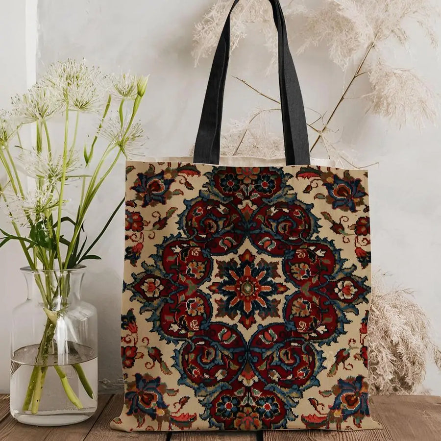 Oriental Pattern Canvas Tote Bag — Eco-Friendly | Large Capacity | 6 Prints | 4 Sizes