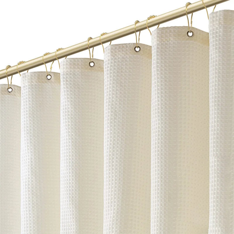 Waffle Texture Shower Curtain — Waterproof & Mildew-Proof | 4 Colours | 3 Sizes | 12 Hooks Included