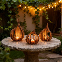 Flame-Shaped Layered Wood Candle Holder | Natural Wood | S, M, L & Set of 3