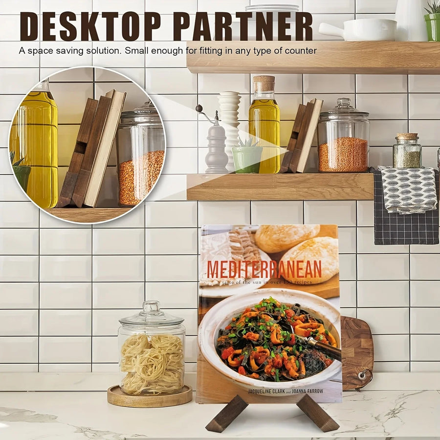 Rustic Wooden Cookbook Stand — Kitchen Counter Recipe Holder | Heritage Grain