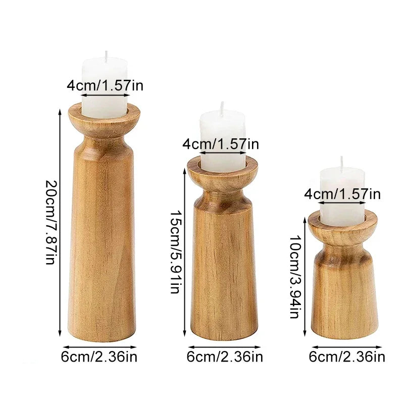 3-Piece Natural Wooden Candlestick Set — Retro | Wedding & Table Décor