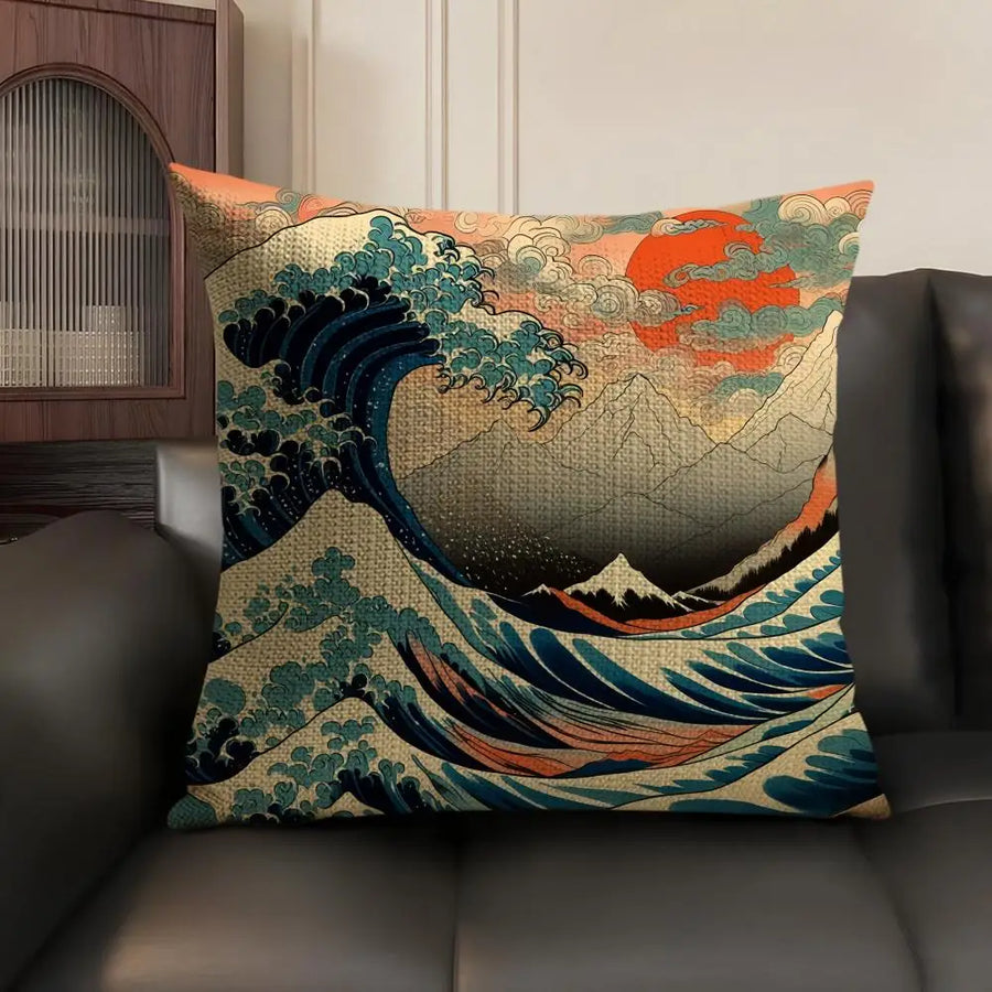 Japanese Art Cushion Cover — Natural Linen | Double-Sided Print
