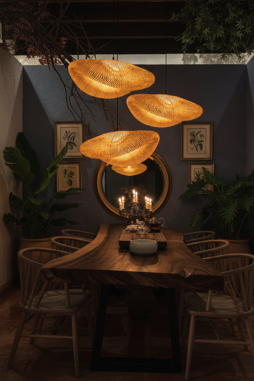 Hand-woven bamboo & rattan pendant light