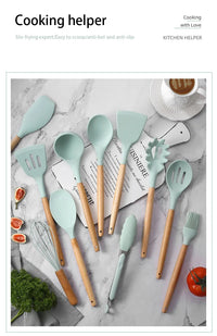 12-Piece Silicone & Wooden-Handle Kitchenware Set — Heat-Resistant | Non-Stick Safe