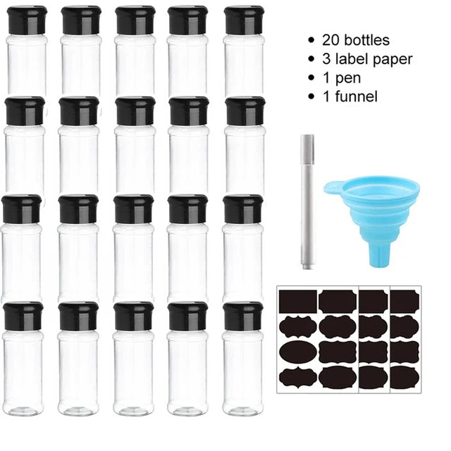 Clear spice jar set with labels