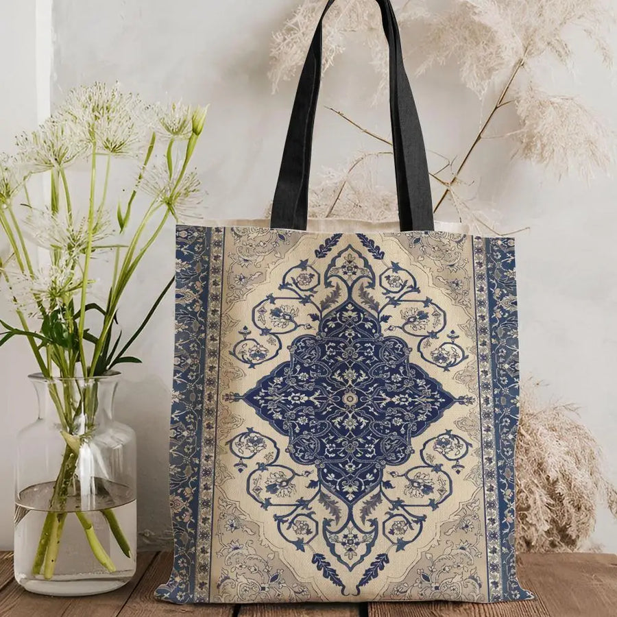 Oriental Pattern Canvas Tote Bag — Eco-Friendly | Large Capacity | 6 Prints | 4 Sizes