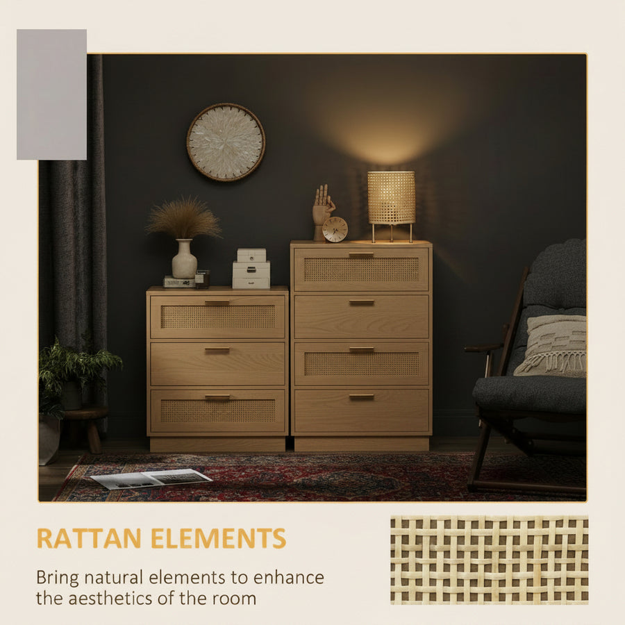 4 Drawer Dresser, Boho Chest of Drawers Storage Cabinet, Natural