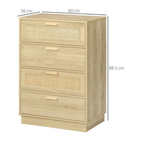 4 Drawer Dresser, Boho Chest of Drawers Storage Cabinet, Natural