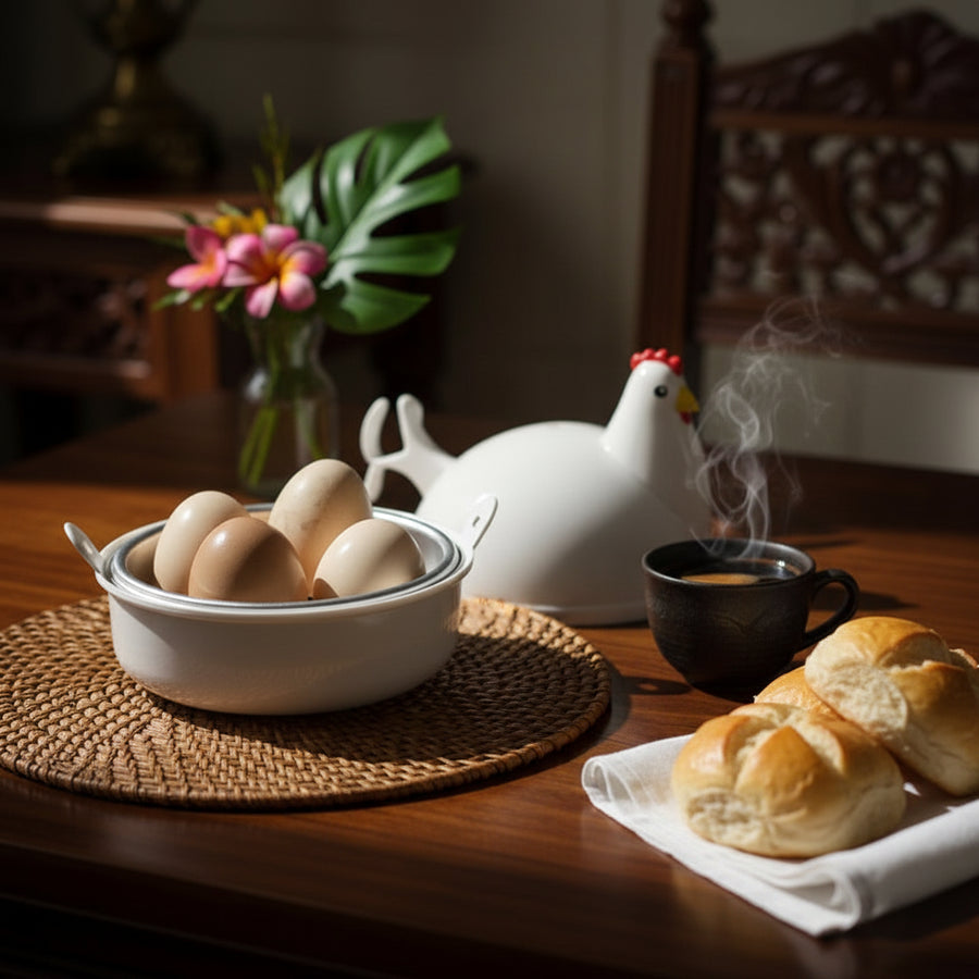 Chicken-shaped microwave egg cooker