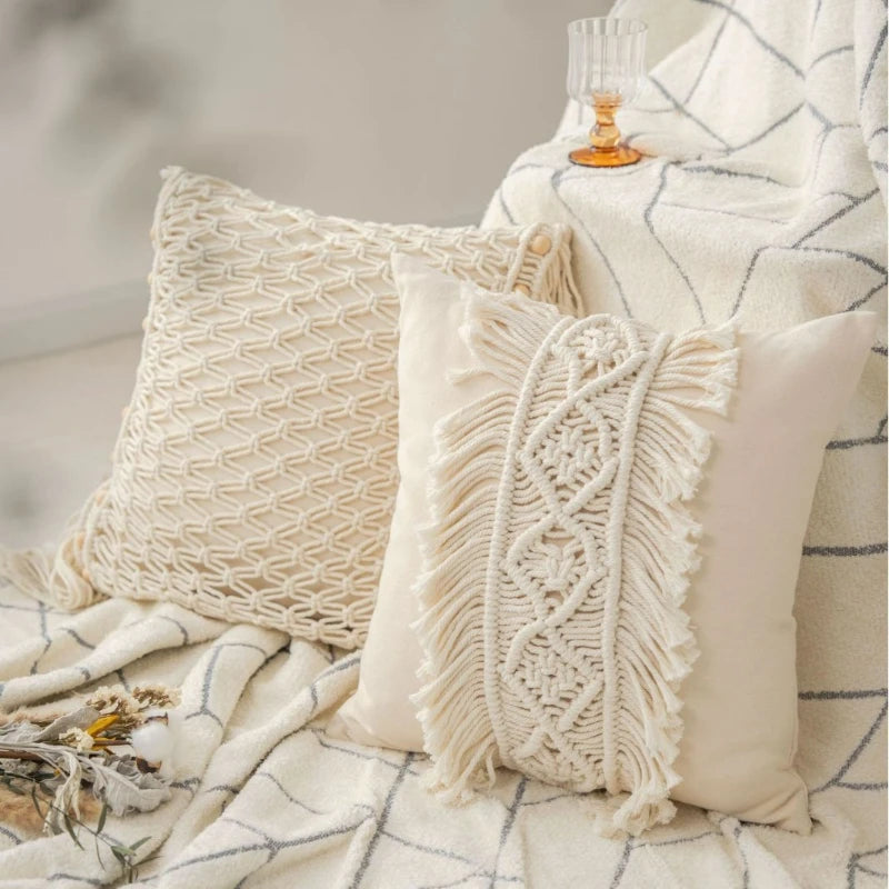 Knitted Geometric Cushion Cover — Boho, 45×45cm