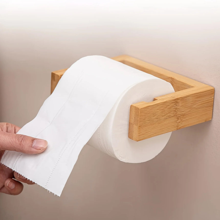 Bamboo wall-mounted toilet paper holder