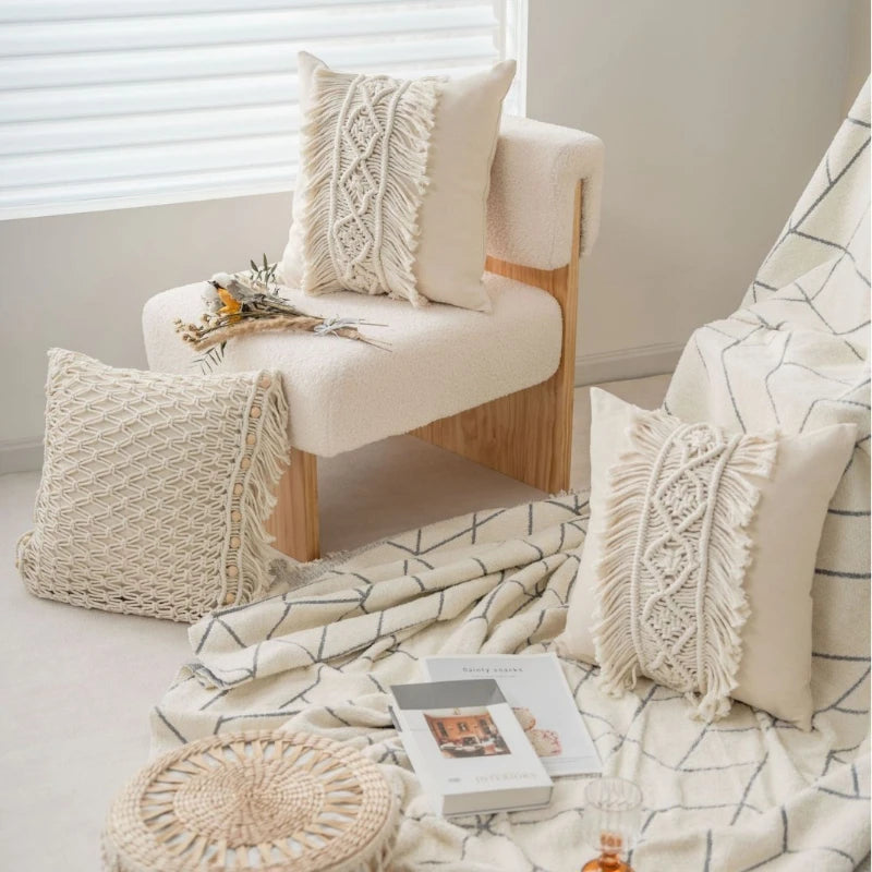 Knitted Geometric Cushion Cover — Boho, 45×45cm