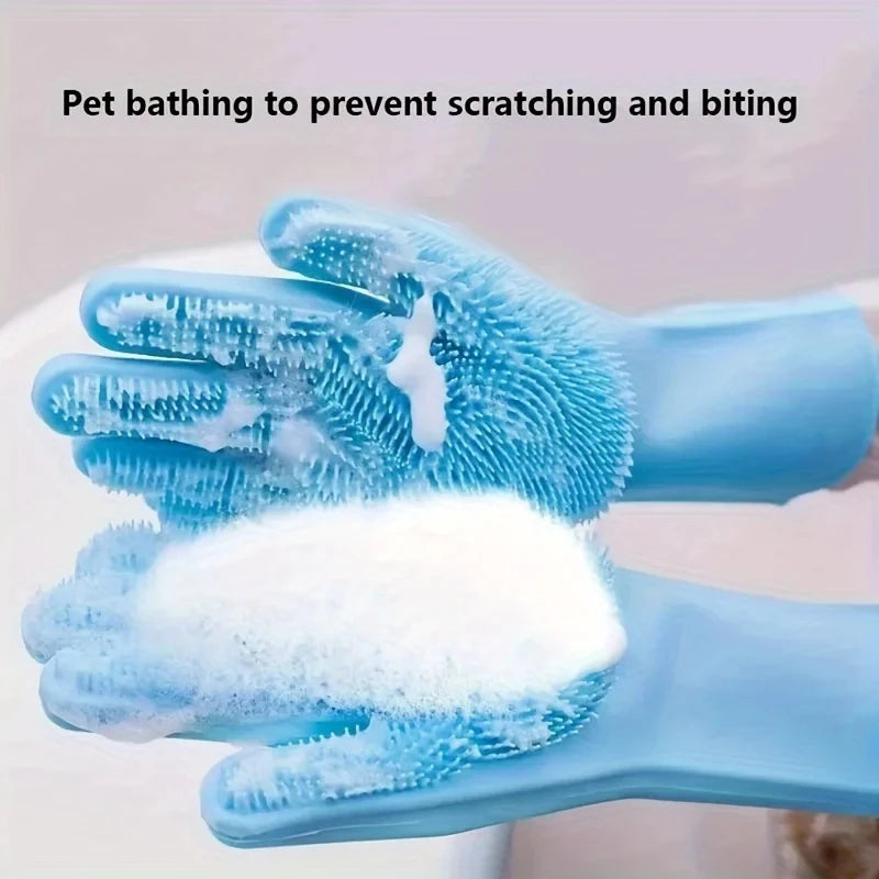 Silicone Pet Grooming & Bathing Gloves — Dogs, Cats & More