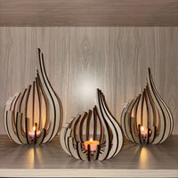 Flame-Shaped Layered Wood Candle Holder | Natural Wood | S, M, L & Set of 3