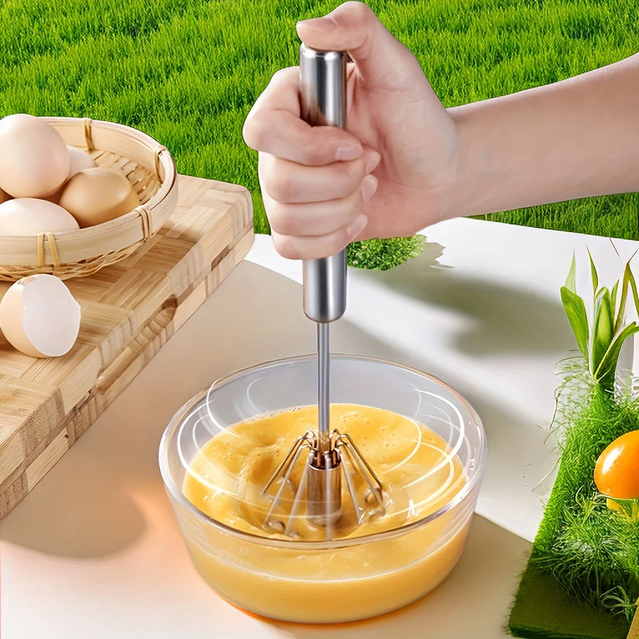 Semi-Automatic Stainless Steel Egg Beater — Hand Push Mixer, S / M / L
