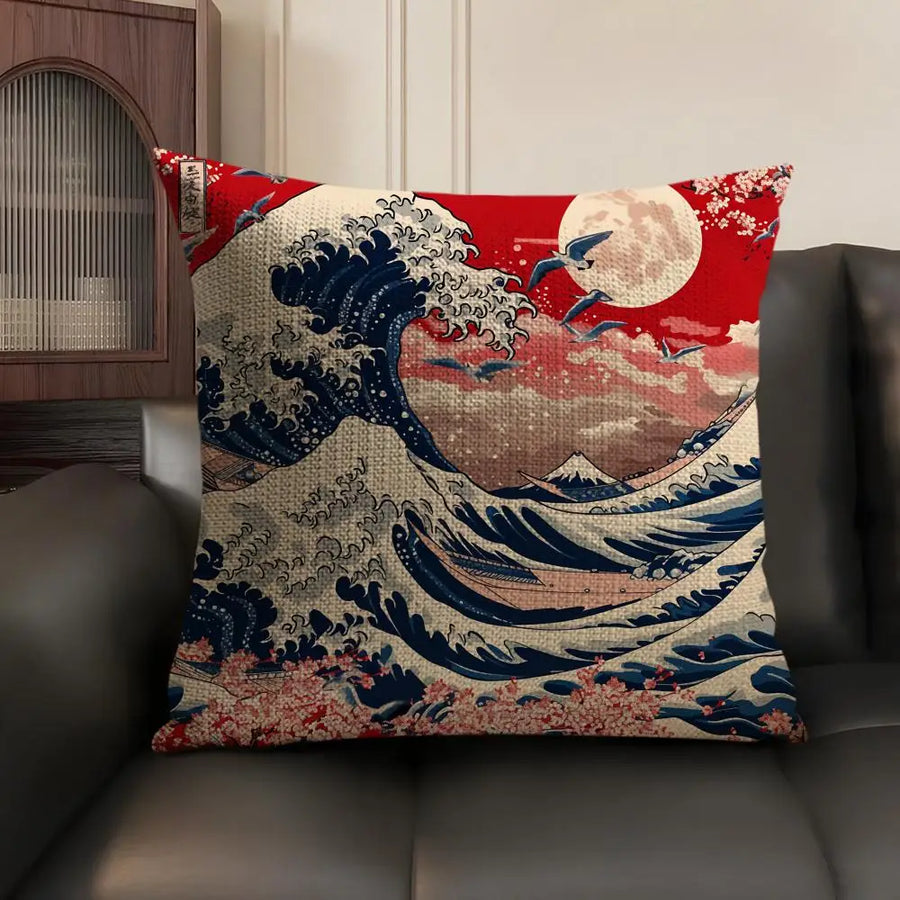 Japanese Art Cushion Cover — Natural Linen | Double-Sided Print