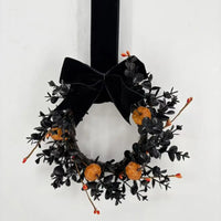 Black Halloween Wreath with Velvet Bow